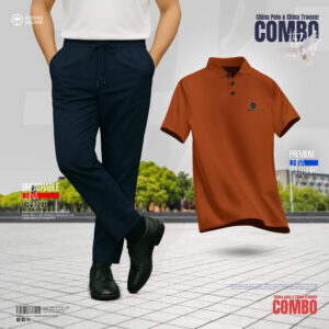 Breathable China Trousers and Polo Combo ( Navy + Orange)