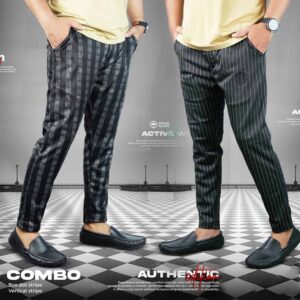 2Pc Trouser Combo (Box Dot Stripe, Vertical Stripe)