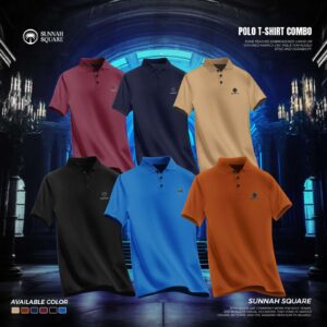 6Pcs Men’s China Polo T-shirt Combo (balck, Navy-Blue, maroon, biscuite, orange, Blue)