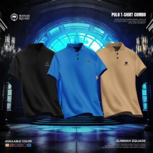3Pcs Mens China Polo T-shirt Combo (Black-Blue-Biscuite- Color)
