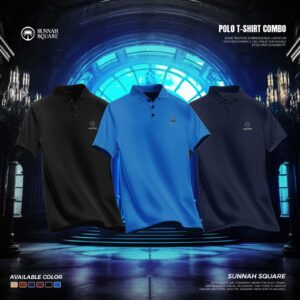 3Pcs Mens China Polo T-shirt Combo (Black-Blue-Navy-Blue Color)