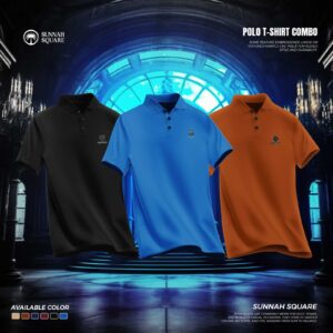 3Pcs Mens China Polo T-shirt Combo (Black-Blue-Orange Color)
