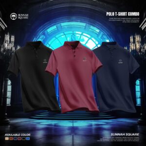 3Pcs Mens China Polo T-shirt Combo (Black-Maroon-Navy-Blue Color)