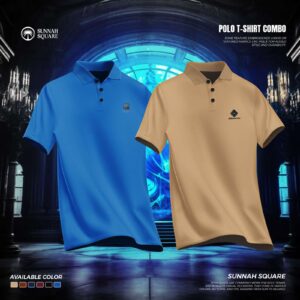 2Pcs Men’s China Polo T-shirt Combo (Blue-Biscuite Color)