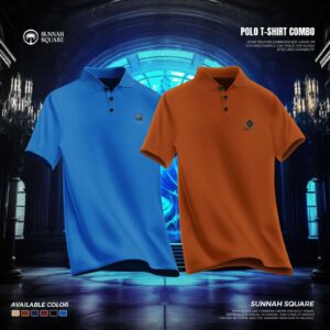 2Pcs Mens China Polo T-shirt Combo (Blue-orange color)