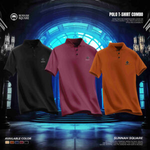 3Pcs Men's China Polo T-shirt Combo (Black-Maroon-Orange color)