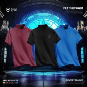 3Pcs Mens China Polo T-shirt Combo (Maroon-Black-Blue Color)
